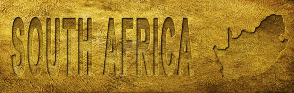 South Africa Map and Text on Grunge Gold Texture