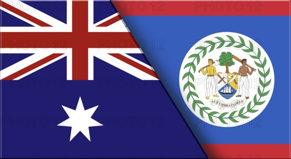 Double Flag of Australia and Belize. Australian and Belizean National flags. 3D illustration. Illustration of Double Flag. National symbol. Two Flags Together