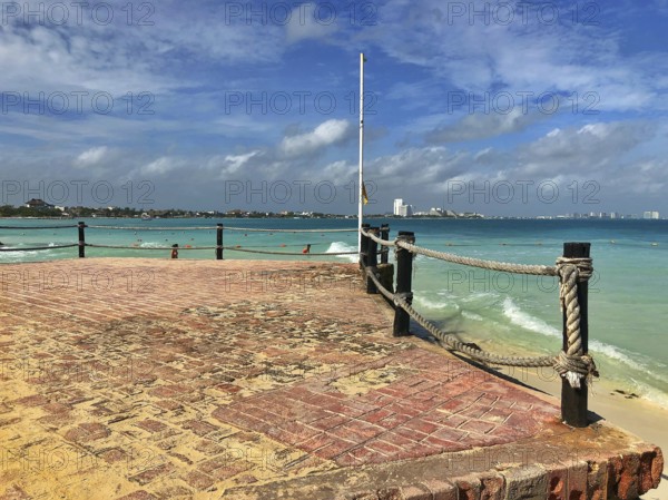 Old pier on the empty beach, Cancun, Yucatan, Mexico, Central America