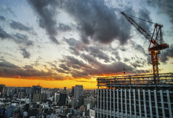 Construction site of a high-rise building. Shooting Location: Tokyo metropolitan area