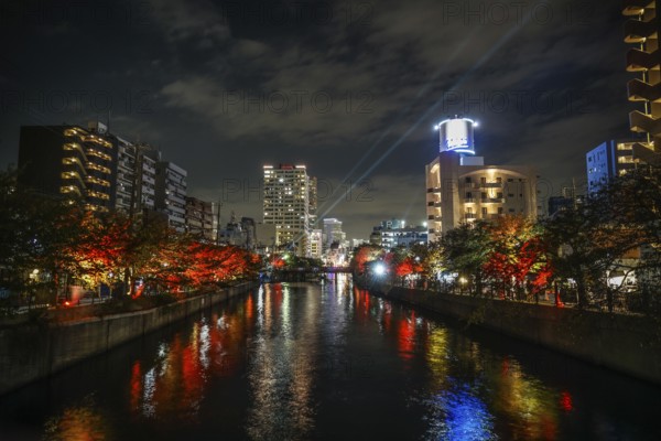 Light up and Yokohama skyline of Ooka River. Shooting Location: Yokohama-city kanagawa prefecture