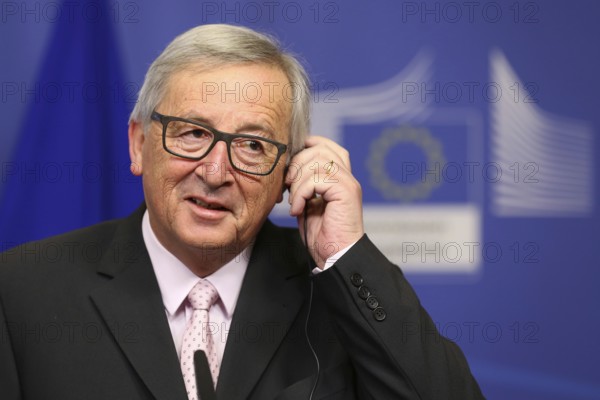 Brussels, Belgium - January 30, 2017: European Commission President Jean-Claude Juncker speaks to the media after meeting Bulgarian president at EU headquarters in Brussels