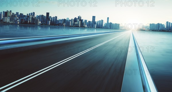 Autobahnüberfahrt Bewegung stumpf mit Stadt Skyline Hintergrund . kalte Stimmung