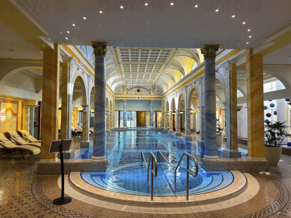 Beautiful Luxury Swimming Pool in a Sunny Day in Bad Ragaz, St Gallen, Switzerland, Europe