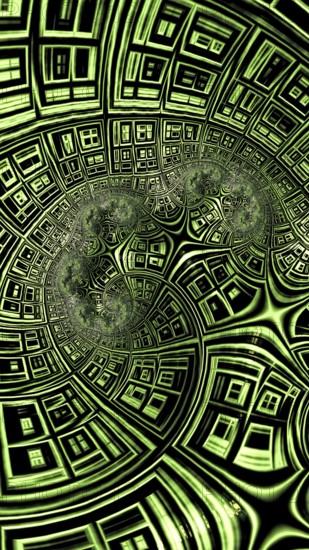 Curved grid - abstract computer-generated image. Fractal geometry: curved, distorted rectangular cells. Vertical technology background or desktop wallpaper