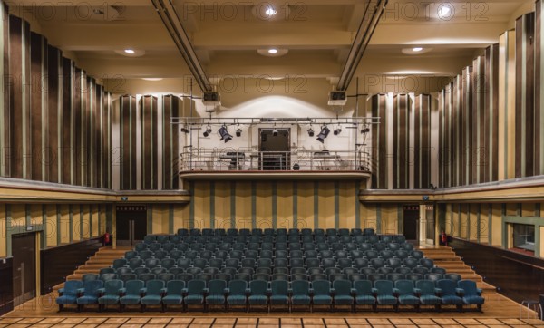 Belgium, 06 16 2018 : Interior design of the Flagey concerthall and studio in art deco style, Europe