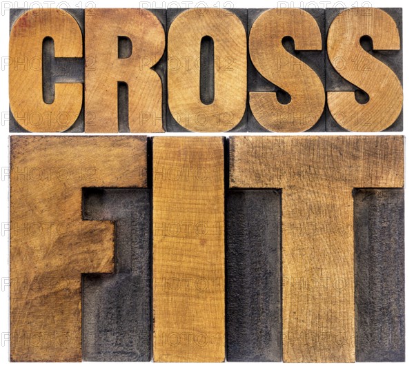 Crossfit word abstract - isolated text in letterpress wood type
