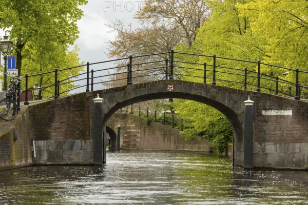 Canal in the historic city of leiden, the netherlands
