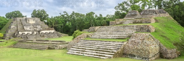 Belize, Central America, Altun Ha Temple. Web banner in panoramic view, Central America