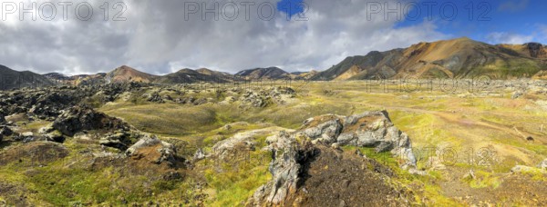 Panorama of Iceland landscape at Laugavegur hiking trail in Fjallabak Nature Reserve. Travel and tourism