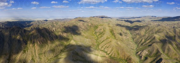 Aerial panorama view of mountains landscape in Yol Valley, Mongolia, Asia