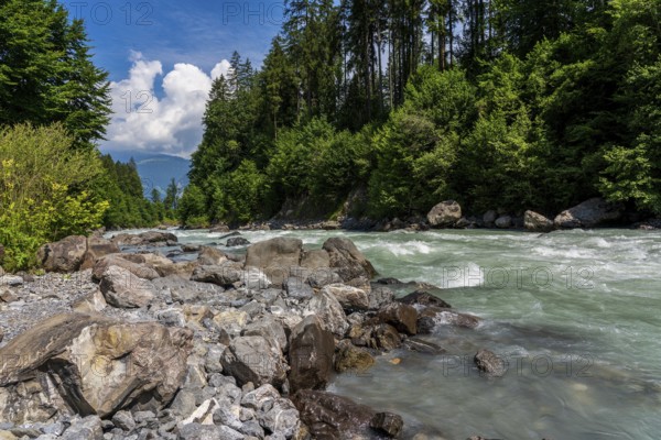 The Lütschine mountain river on Lake Thun in Switzerland