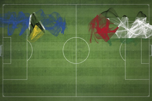 Saint Lucia vs Palestine Soccer Match, national colors, national flags, soccer field, football game, Competition concept, Copy space