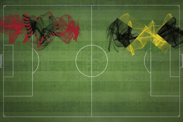 Albania vs Jamaica Soccer Match, national colors, national flags, soccer field, football game, Competition concept, Copy space