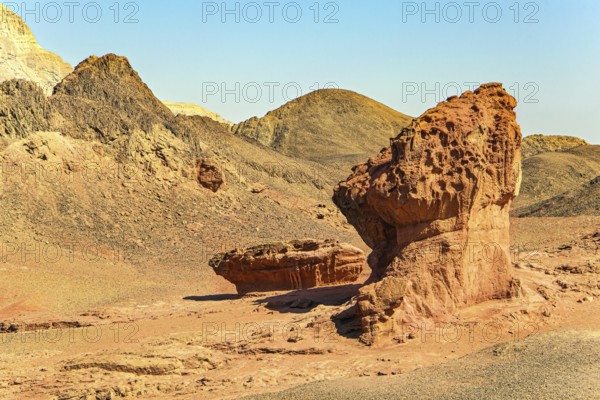 Red sandstone rock Mushroom. The Timna Valley is a depression located in the south of the Arava Desert, near the resort of Eilat