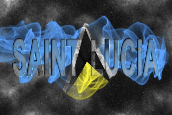 Saint Lucia Flag with Starry Background Smoke Effect