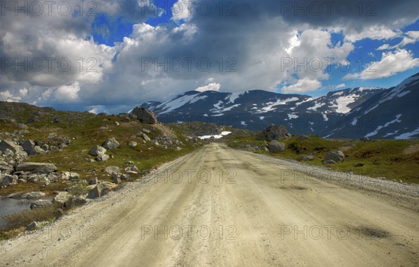 Gamle strynefjellsvegen road one of the most beautifull auto roads in norway with snow in summer