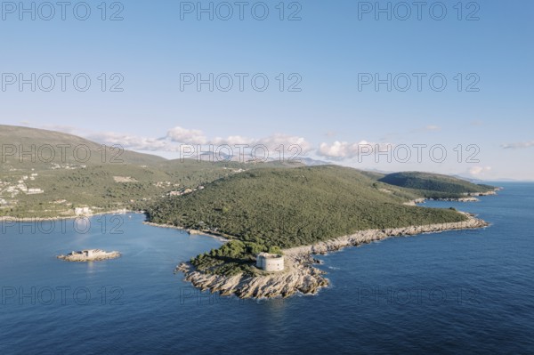 Fort Arza on a cape in the Bay of Kotor near the island of Mamula. Montenegro.