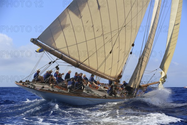 Race Regatta of the last four surviving historic sailing yachts of the 15 metre class during the Monaco Classic Week 2017, Race of the Classic Sailing Yachts, the last four surviving boats of the 15 metre Class 15s during the Monaco Classic Week 2017, La Belle Classe, organised by the Yacht Club Monaco YCM, hier / here: Sailing Yacht / Sailing Yacht Tuiga D3