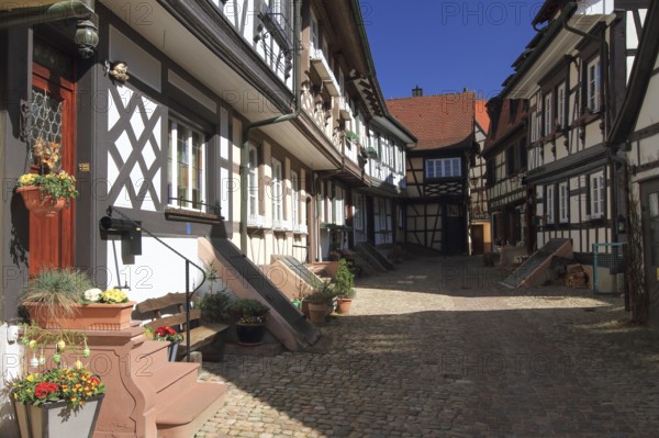 Half-timbered houses in the Engelgasse, Gengenbach old town, Ortenaukreis, Baden-Württemberg, Germany, Europe
