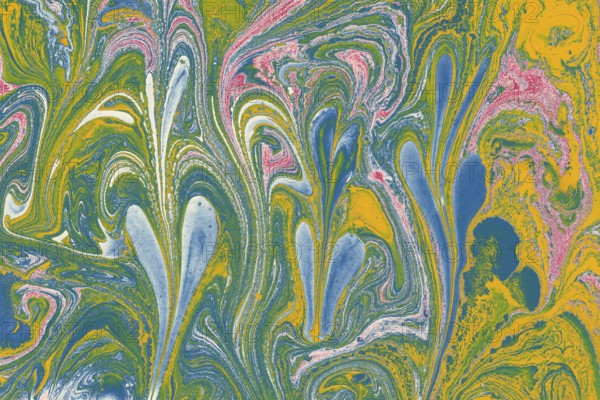 Ebru Marbling texture with floral patterns