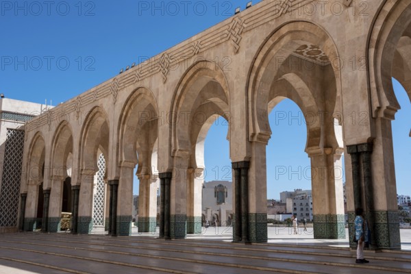 Exterior of the famous Hassan II Mosque at the coast of Casablanca, Morocco, Africa