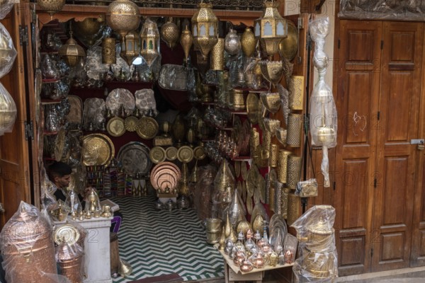 Famous Seffarine souk in the medina of Fes, Morocco, Africa