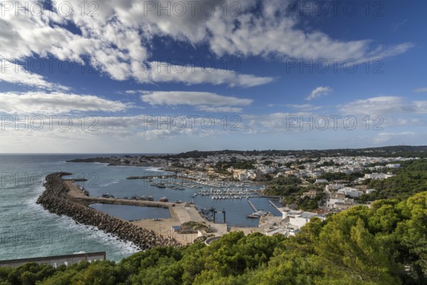 A view of the harbor and port town of Santa Marina di Leuca in southern Italy