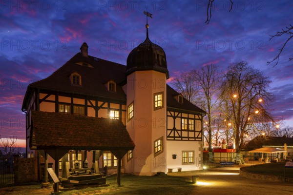 Hoflößnitz House on a winter evening, Radebeul, Saxony, Germany, Europe