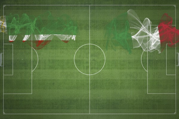 Chechnya vs Italy Soccer Match, national colors, national flags, soccer field, football game, Competition concept, Copy space