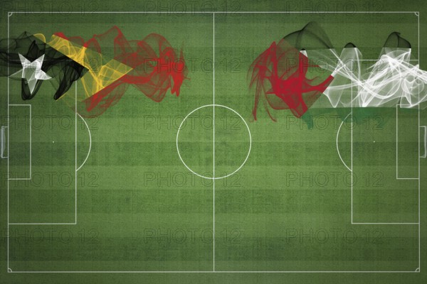 East Timor vs Palestine Soccer Match, national colors, national flags, soccer field, football game, Competition concept, Copy space