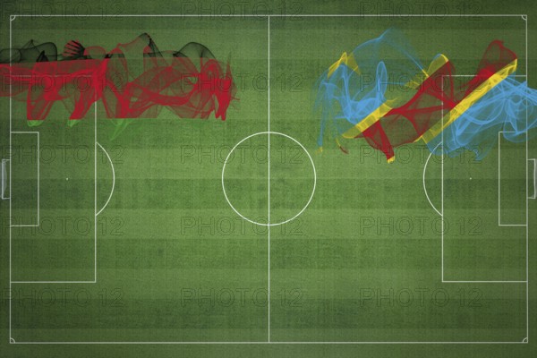 Malawi vs DR Congo Soccer Match, national colors, national flags, soccer field, football game, Competition concept, Copy space