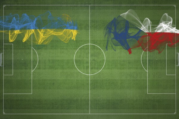 Rwanda vs Czech Republic Soccer Match, national colors, national flags, soccer field, football game, Competition concept, Copy space
