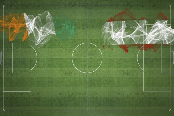 Ivory Coast vs Austria Soccer Match, national colors, national flags, soccer field, football game, Competition concept, Copy space