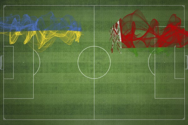 Ukraine vs Belarus Soccer Match, national colors, national flags, soccer field, football game, Competition concept, Copy space