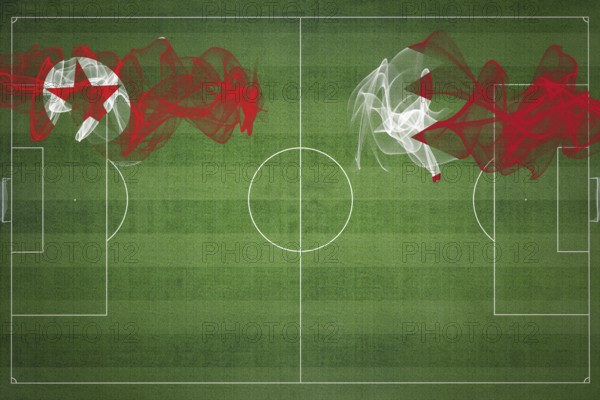 North Korea vs Bahrain Soccer Match, national colors, national flags, soccer field, football game, Competition concept, Copy space