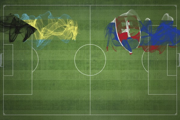 Bahamas vs Slovakia Soccer Match, national colors, national flags, soccer field, football game, Competition concept, Copy space