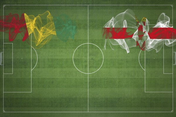Guinea vs Northern Ireland Soccer Match, national colors, national flags, soccer field, football game, Competition concept, Copy space
