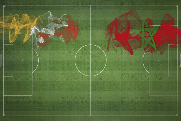 Bhutan vs Morocco Soccer Match, national colors, national flags, soccer field, football game, Competition concept, Copy space