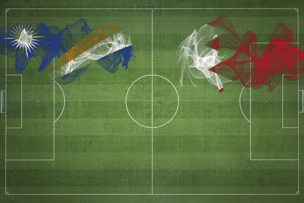 Marshall Islands vs Bahrain Soccer Match, national colors, national flags, soccer field, football game, Competition concept, Copy space
