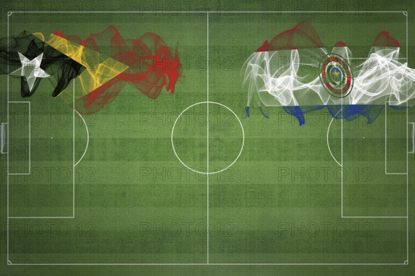 East Timor vs Paraguay Soccer Match, national colors, national flags, soccer field, football game, Competition concept, Copy space