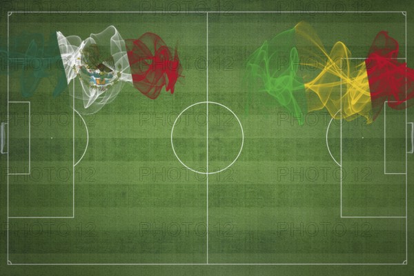 Mexico vs Mali Soccer Match, national colors, national flags, soccer field, football game, Competition concept, Copy space