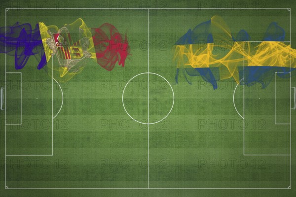 Andorra vs Sweden Soccer Match, national colors, national flags, soccer field, football game, Competition concept, Copy space