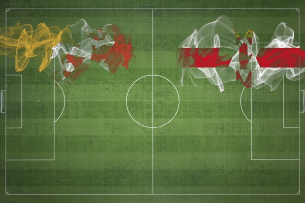 Bhutan vs Northern Ireland Soccer Match, national colors, national flags, soccer field, football game, Competition concept, Copy space