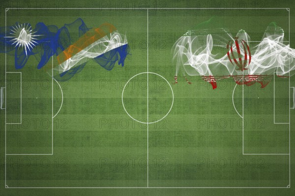 Marshall Islands vs Iran Soccer Match, national colors, national flags, soccer field, football game, Competition concept, Copy space