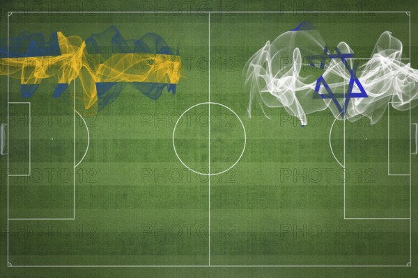 Sweden vs Israel Soccer Match, national colors, national flags, soccer field, football game, Competition concept, Copy space