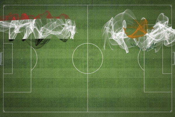 Yemen vs Cyprus Soccer Match, national colors, national flags, soccer field, football game, Competition concept, Copy space