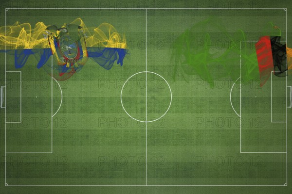 Ecuador vs Zambia Soccer Match, national colors, national flags, soccer field, football game, Competition concept, Copy space