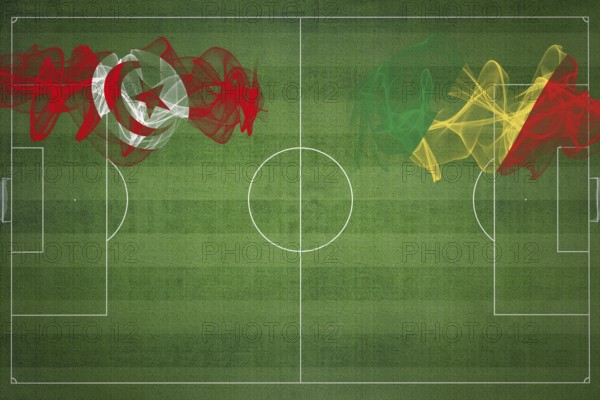 Tunisia vs Congo Soccer Match, national colors, national flags, soccer field, football game, Competition concept, Copy space