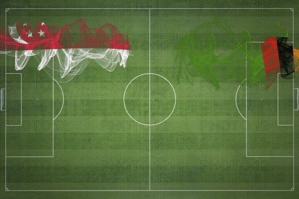 Singapore vs Zambia Soccer Match, national colors, national flags, soccer field, football game, Competition concept, Copy space